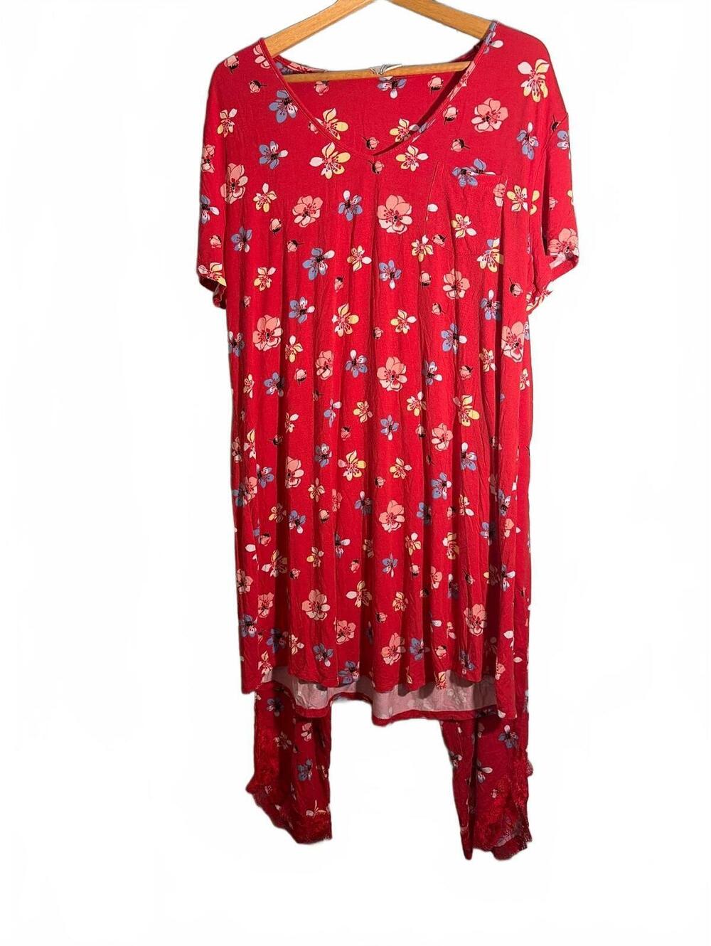 Soma XL Red Floral V-Neck Pajama Set with Pocket